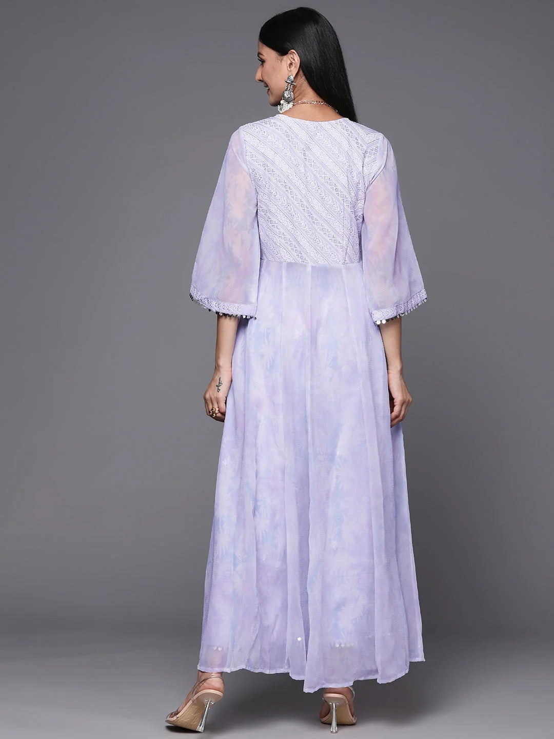 Lavender Floral Kurta Palazzo Set with Sequins | Women's Style