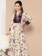 Beige Floral Printed Pleated Gotta Patti Kurta with Palazzos-AHKUPZ-COMBO-556-ICH