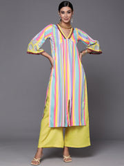 Neon Green & Blue Candy Striped Kurta with Palazzos-AHKUPZ-COMBO-557-FF