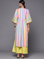 Neon Green & Blue Candy Striped Kurta with Palazzos-AHKUPZ-COMBO-557-FF