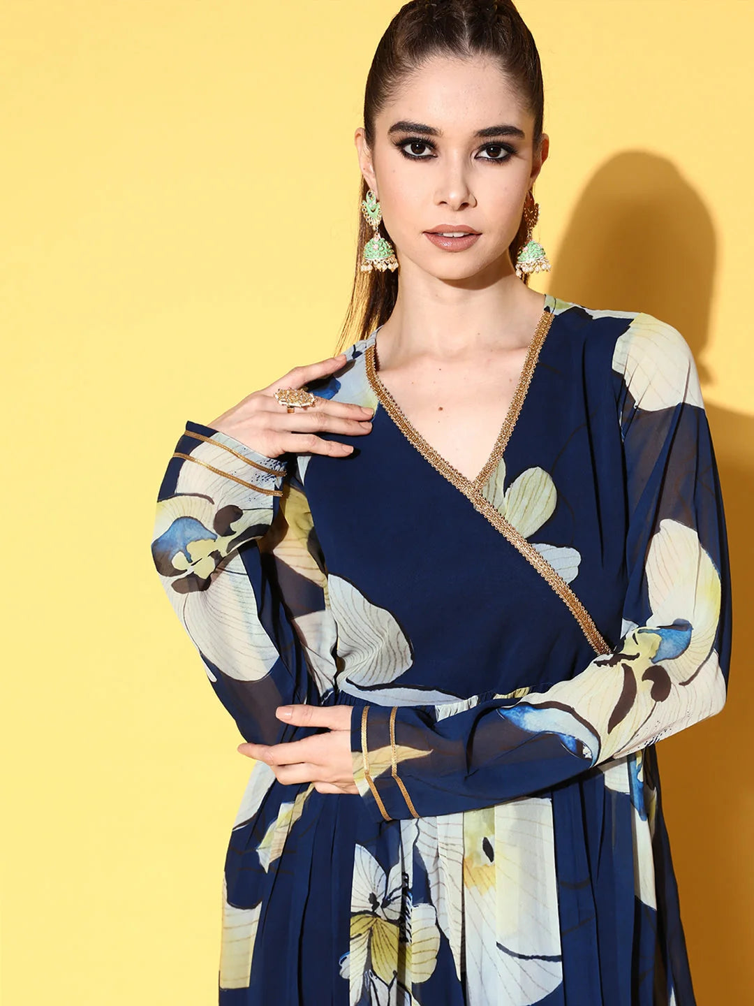 Floral Angrakha Kurta Palazzo Pants Set | Women's Indian Fashion