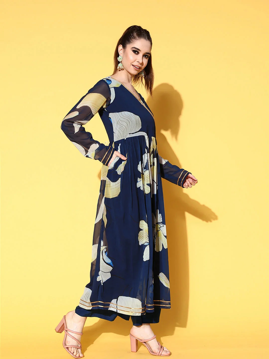 Floral Angrakha Kurta Palazzo Pants Set | Women's Indian Fashion