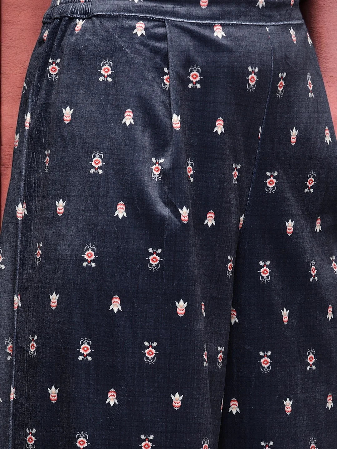 Navy Velvet Kurta Palazzo Pants Set | Indian Women's Fashion
