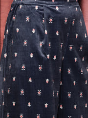 Navy Blue Printed Gotta Patti Velvet Kurta with Palazzos-AHKUPZ-COMBO-573