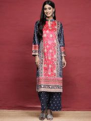 Navy Blue Printed Gotta Patti Velvet Kurta with Palazzos-AHKUPZ-COMBO-573
