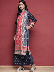 Navy Blue Printed Gotta Patti Velvet Kurta with Palazzos-AHKUPZ-COMBO-573