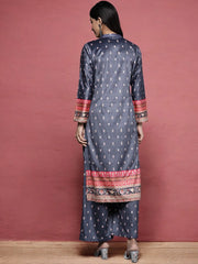 Navy Blue Printed Gotta Patti Velvet Kurta with Palazzos-AHKUPZ-COMBO-573