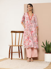 Pink Floral Printed Pleated Kurta With Palazzos-AHKUPZ-COMBO-614-ICH