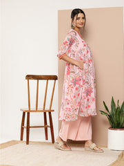 Pink Floral Printed Pleated Kurta With Palazzos-AHKUPZ-COMBO-614-ICH