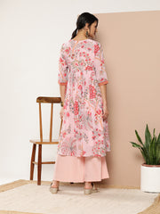 Pink Floral Printed Pleated Kurta With Palazzos-AHKUPZ-COMBO-614-ICH