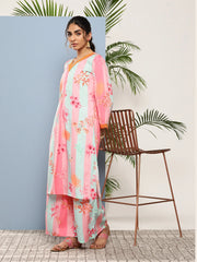 Pink Floral Printed Pleated Gotta Patti Kurta with Palazzos-AHKUPZ-COMBO-624-ICH
