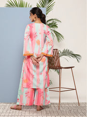 Pink Floral Printed Pleated Gotta Patti Kurta with Palazzos-AHKUPZ-COMBO-624-ICH