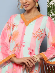 Pink Floral Printed Pleated Gotta Patti Kurta with Palazzos-AHKUPZ-COMBO-624-ICH
