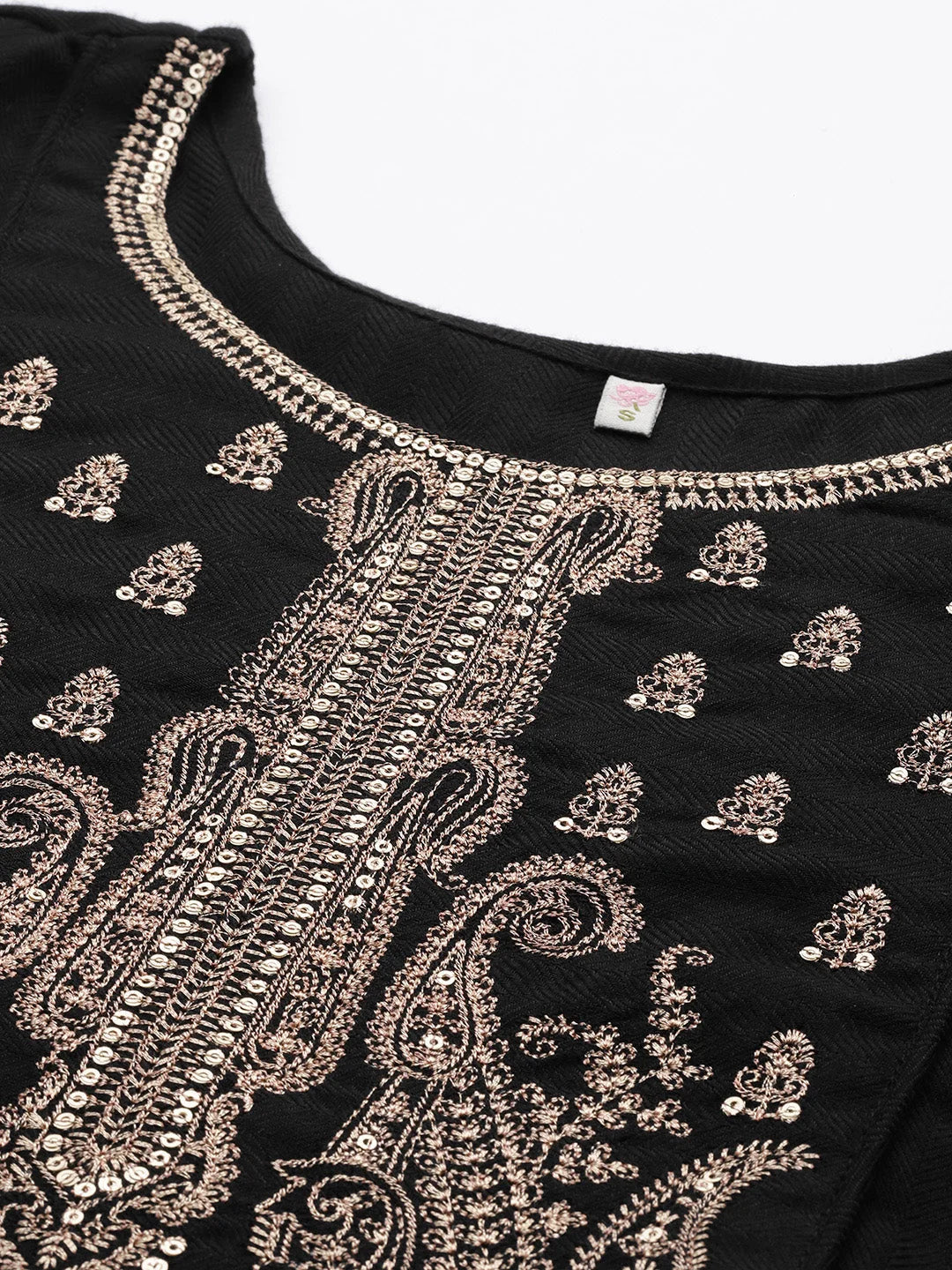 Black Embroidered Kurta Palazzo Set | Aari Work Pashmina Fabric