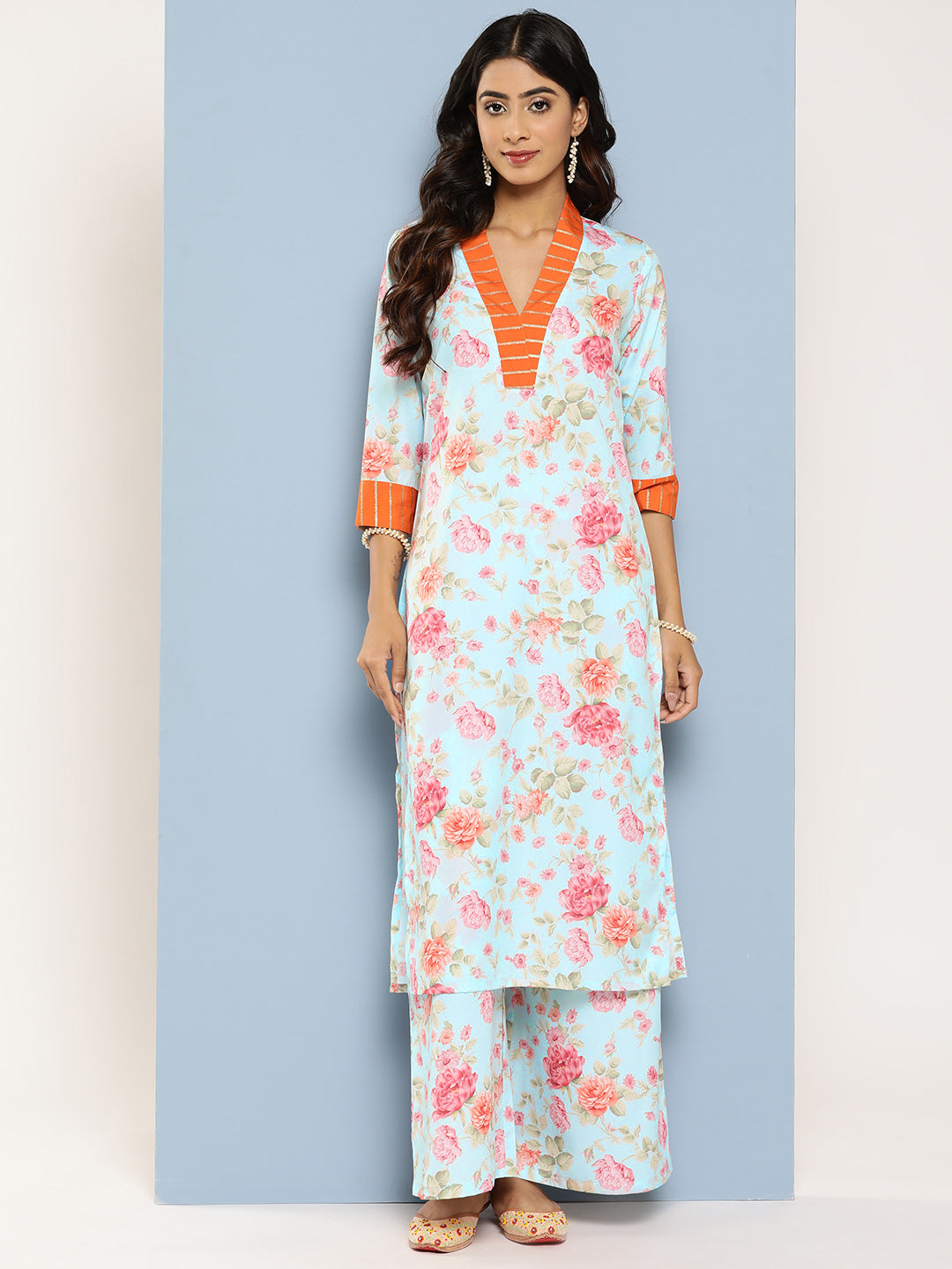 Floral Printed Kurta Palazzo Set | Indian Women's Clothing