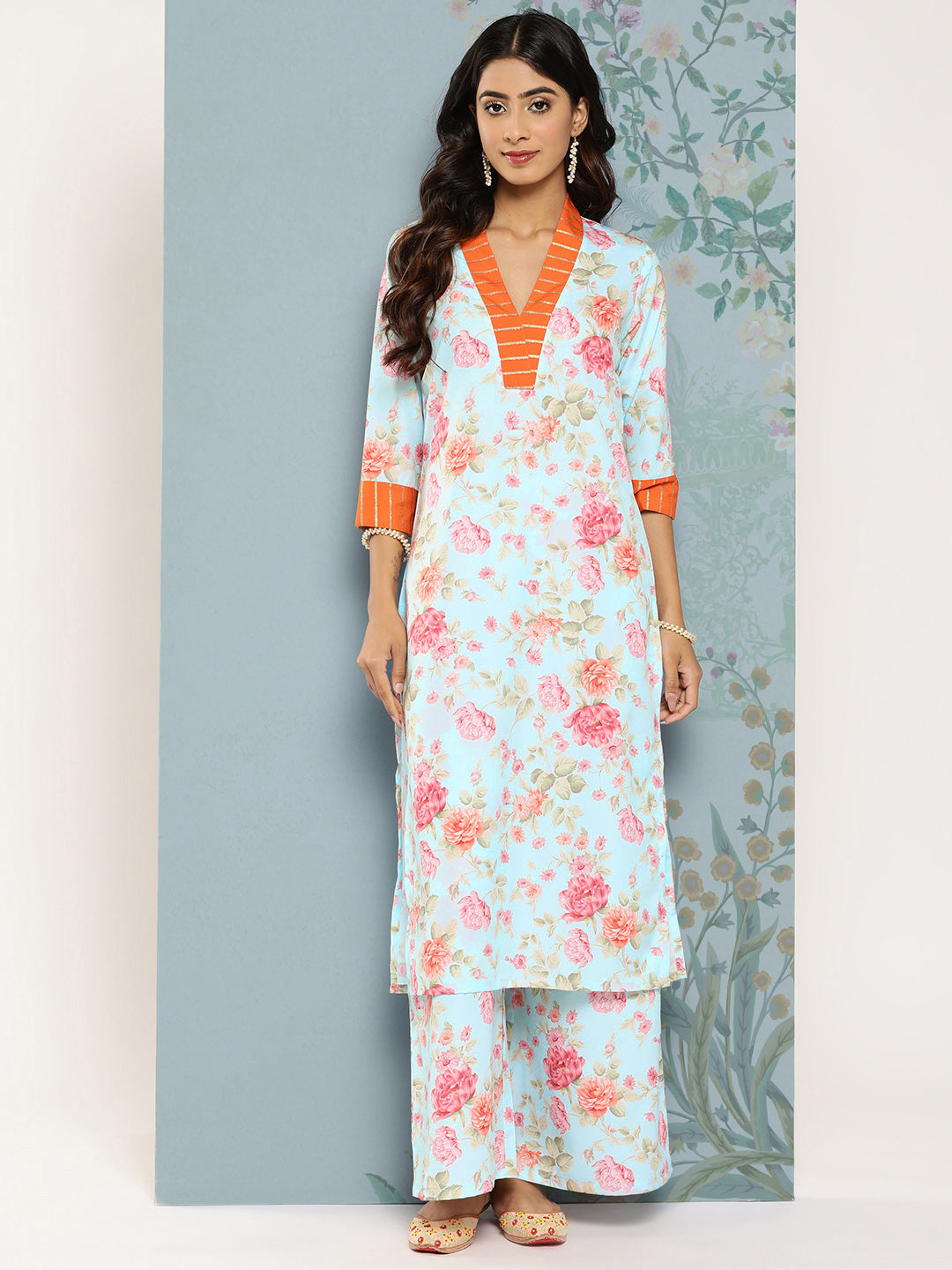Floral Printed Kurta Palazzo Set | Indian Women's Clothing