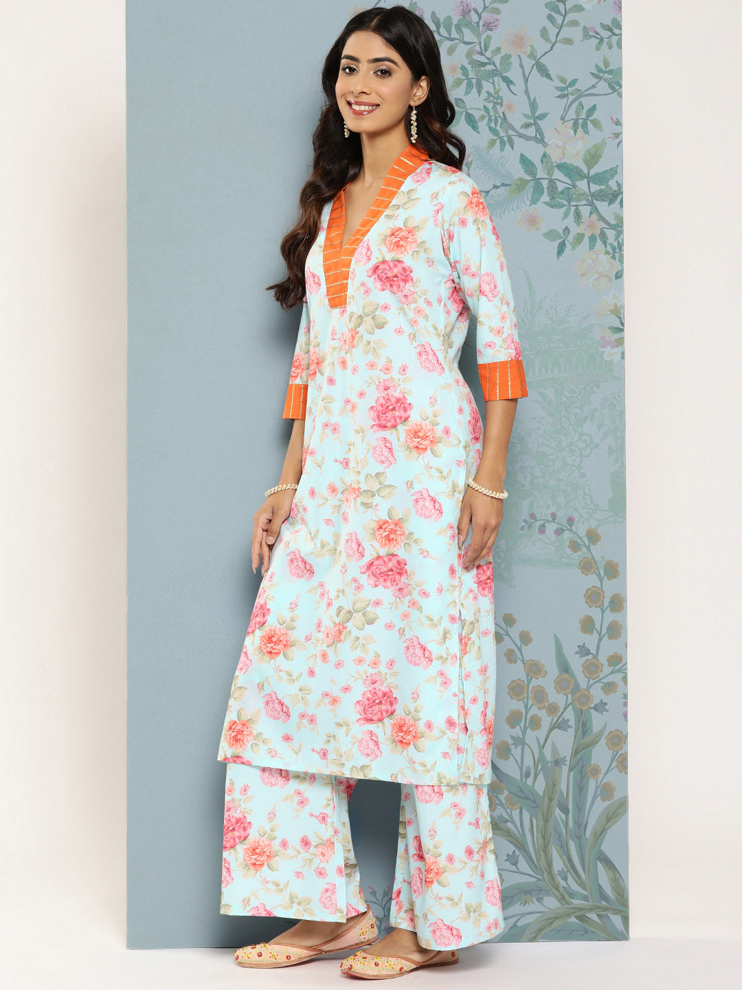 Floral Printed Kurta Palazzo Set | Indian Women's Clothing