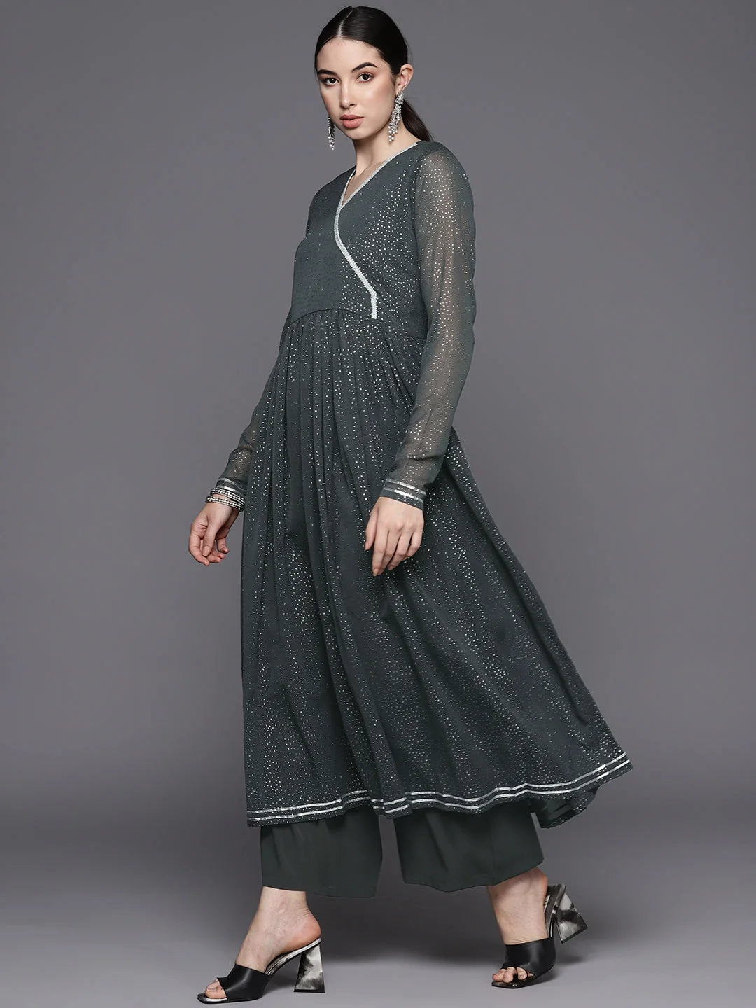 Angrakha Kurta Palazzo Set | Women's Printed Palazzo Pants Set