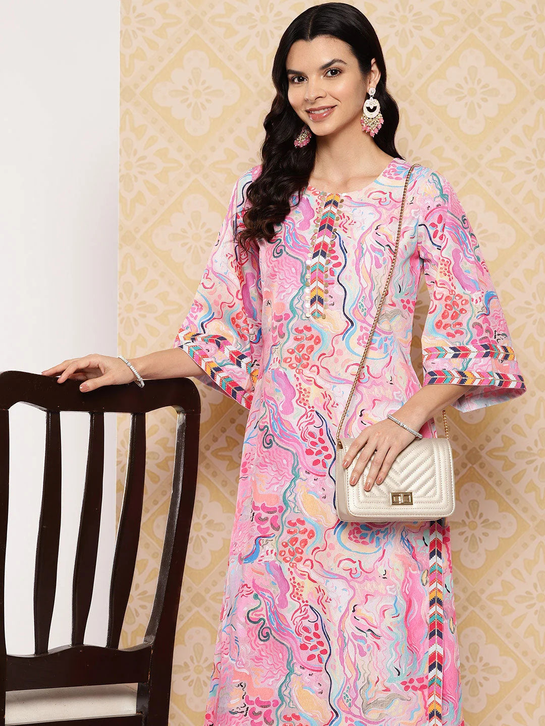 Abstract Print Kurta Palazzo Set: Stylish Palazzo Pants Set