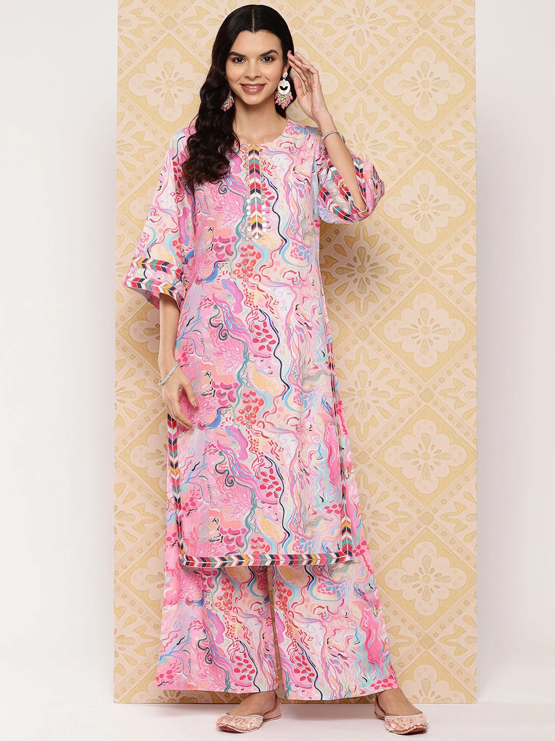 Abstract Print Kurta Palazzo Set: Stylish Palazzo Pants Set