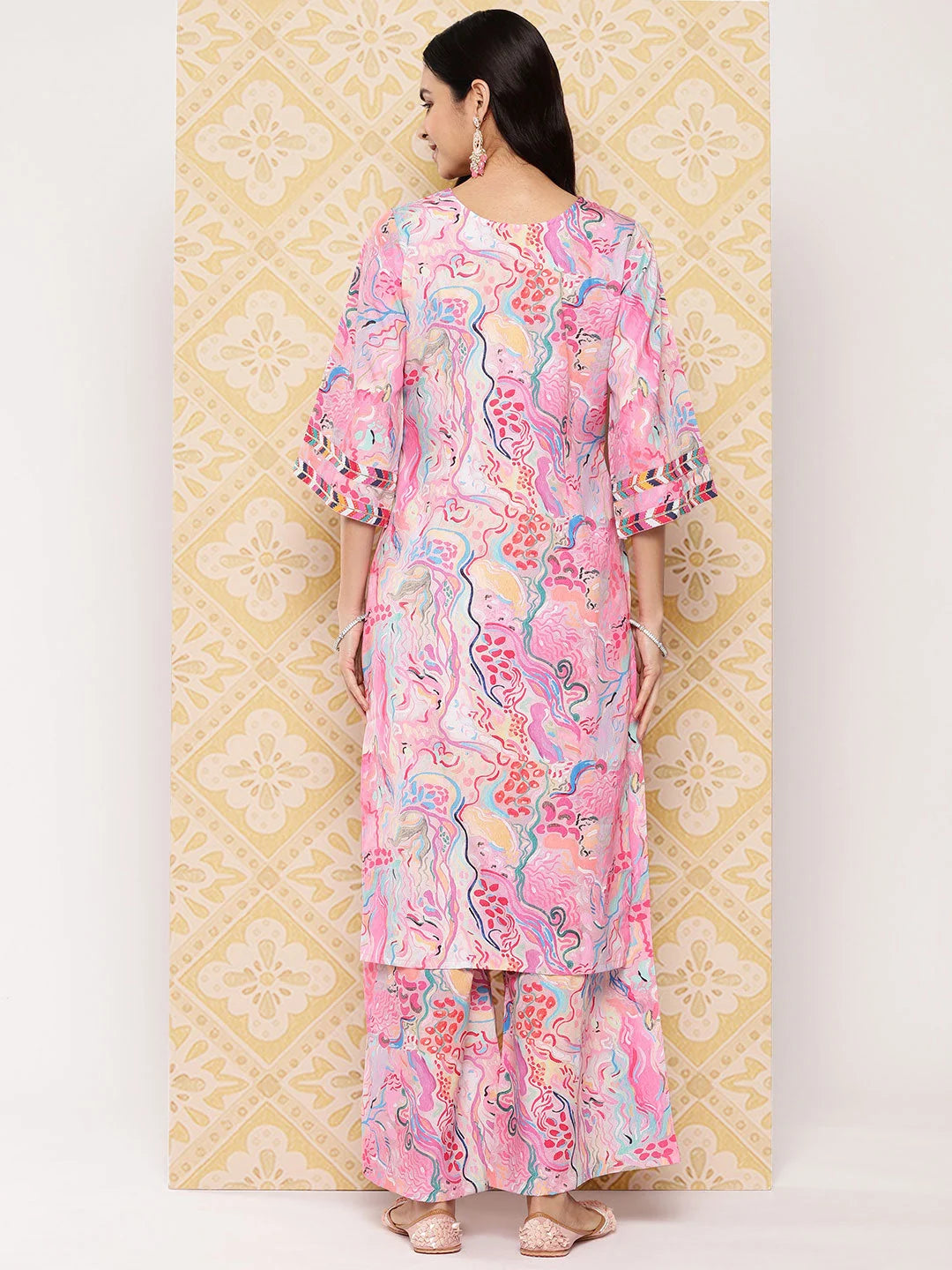 Abstract Print Kurta Palazzo Set: Stylish Palazzo Pants Set
