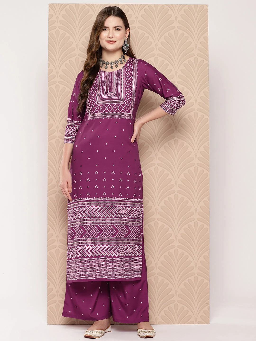 Bandhani Print Kurta Palazzo Set: Women's Palazzo Pants Set