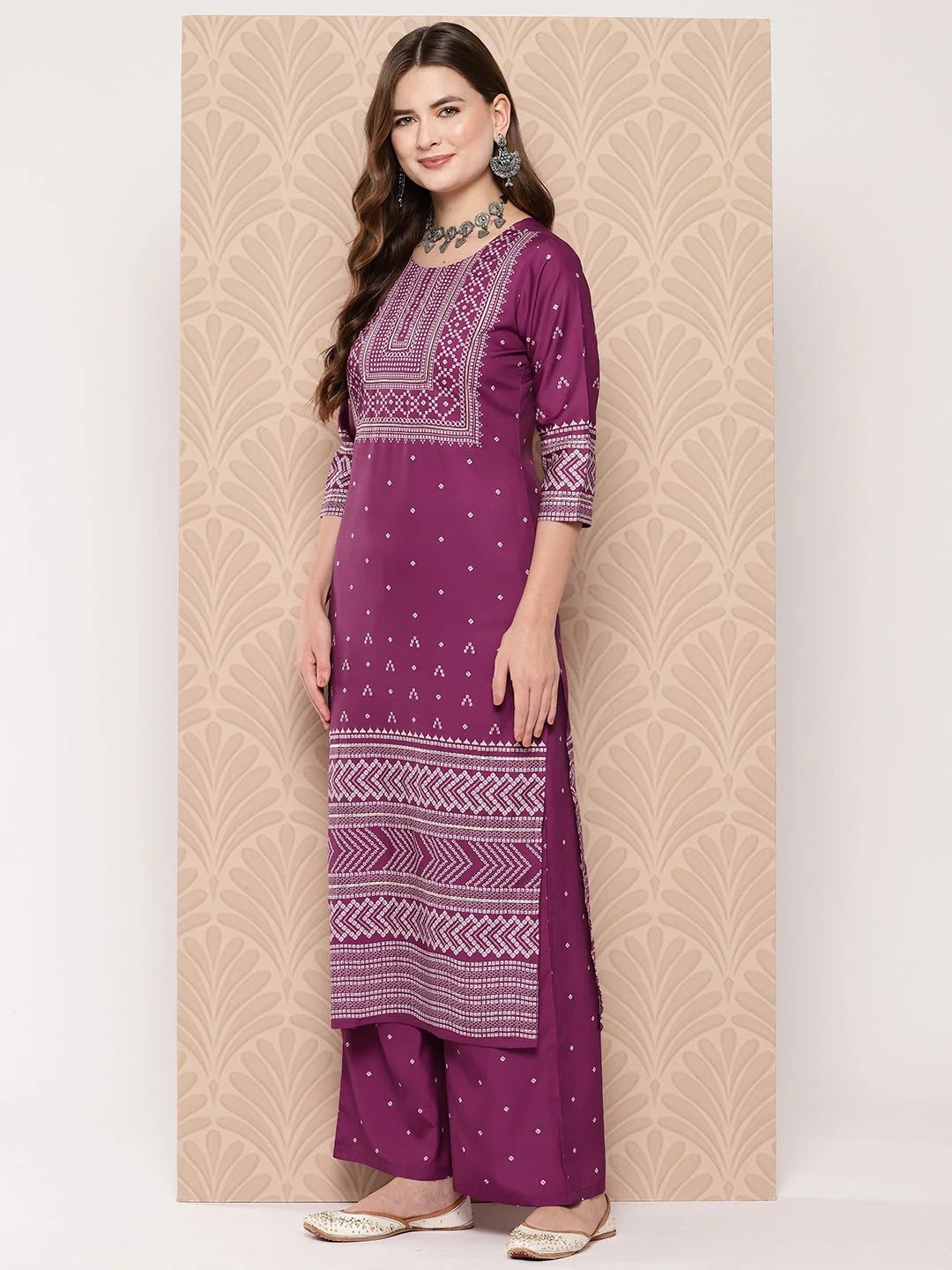 Bandhani Print Kurta Palazzo Set: Women's Palazzo Pants Set