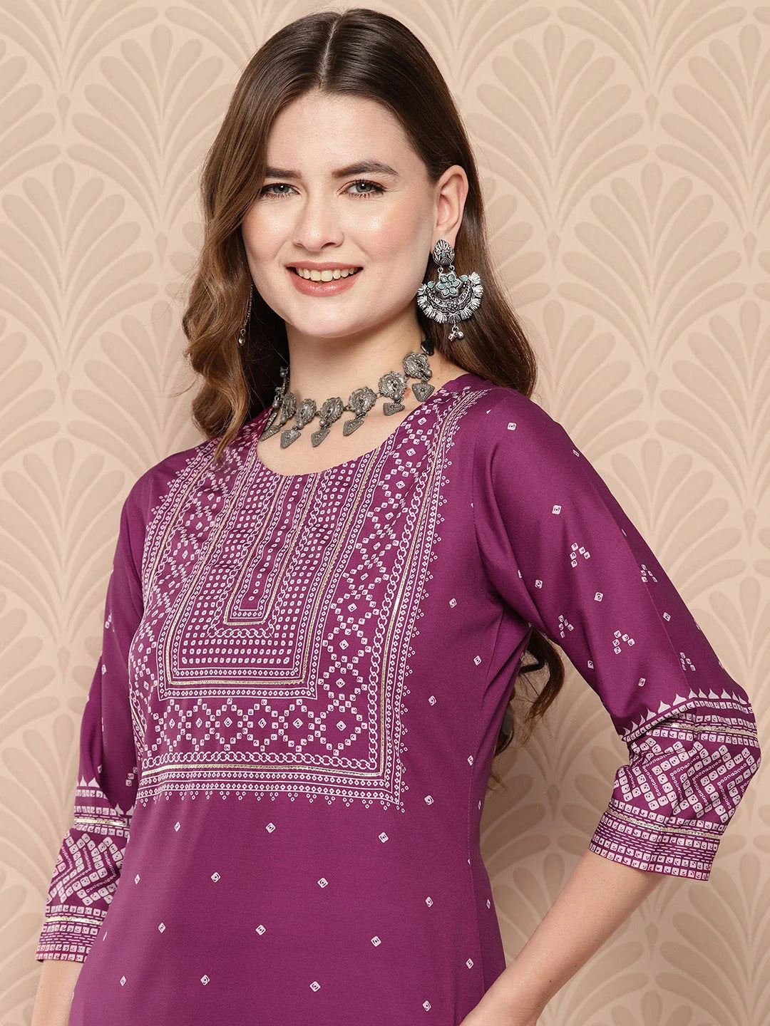 Bandhani Print Kurta Palazzo Set: Women's Palazzo Pants Set