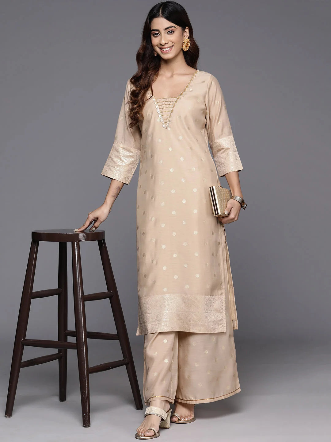 Printed Kurta and Palazzo Set with Gotta Patti Detail