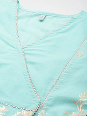 Women Floral Printed Angrakha Gotta Patti Pure Cotton Kurta with Palazzos-AHKUPZ-COMBO-919