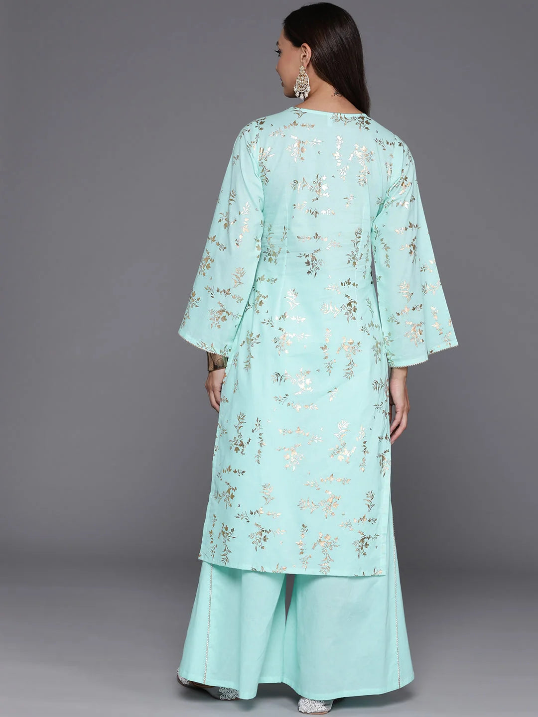 Angrakha Kurta Palazzo Set - Floral Printed Women's Outfit