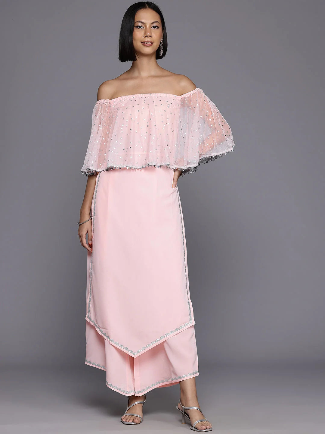 High Slit Fusion Kurta with Palazzos - Kurta and Palazzo Set