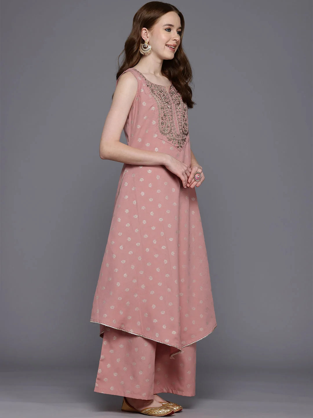 Ethnic Zari Kurta Palazzo Set - Women's Printed Outfit