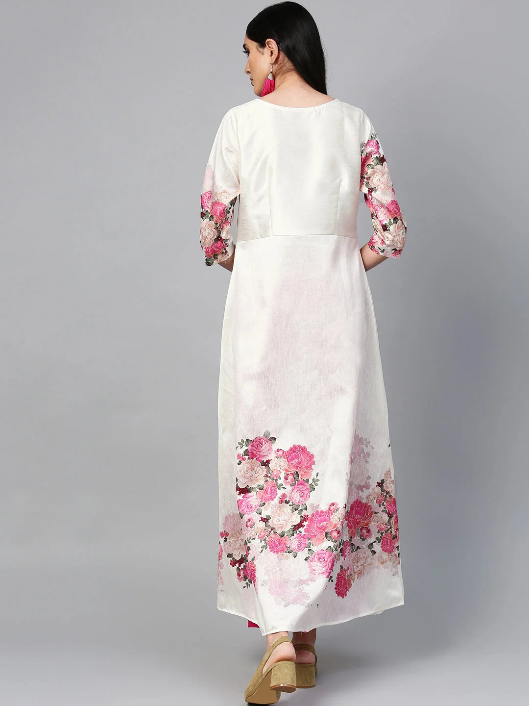 Off-White & Pink Printed Kurta Palazzo Set | Women's Style