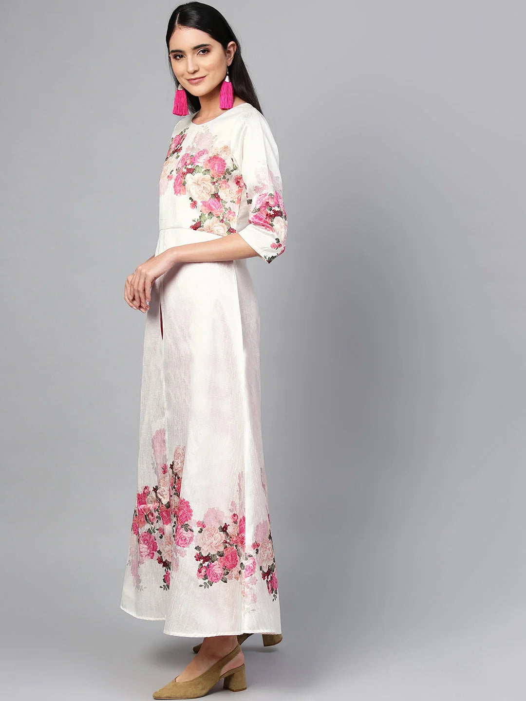 Off-White & Pink Printed Kurta Palazzo Set | Women's Style