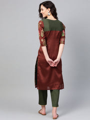 Brown & Olive Green Printed Kurta with Palazzo-AHKUPZ-Combo-220