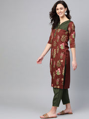 Brown & Olive Green Printed Kurta with Palazzo-AHKUPZ-Combo-220