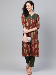 Brown & Olive Green Printed Kurta with Palazzo-AHKUPZ-Combo-220