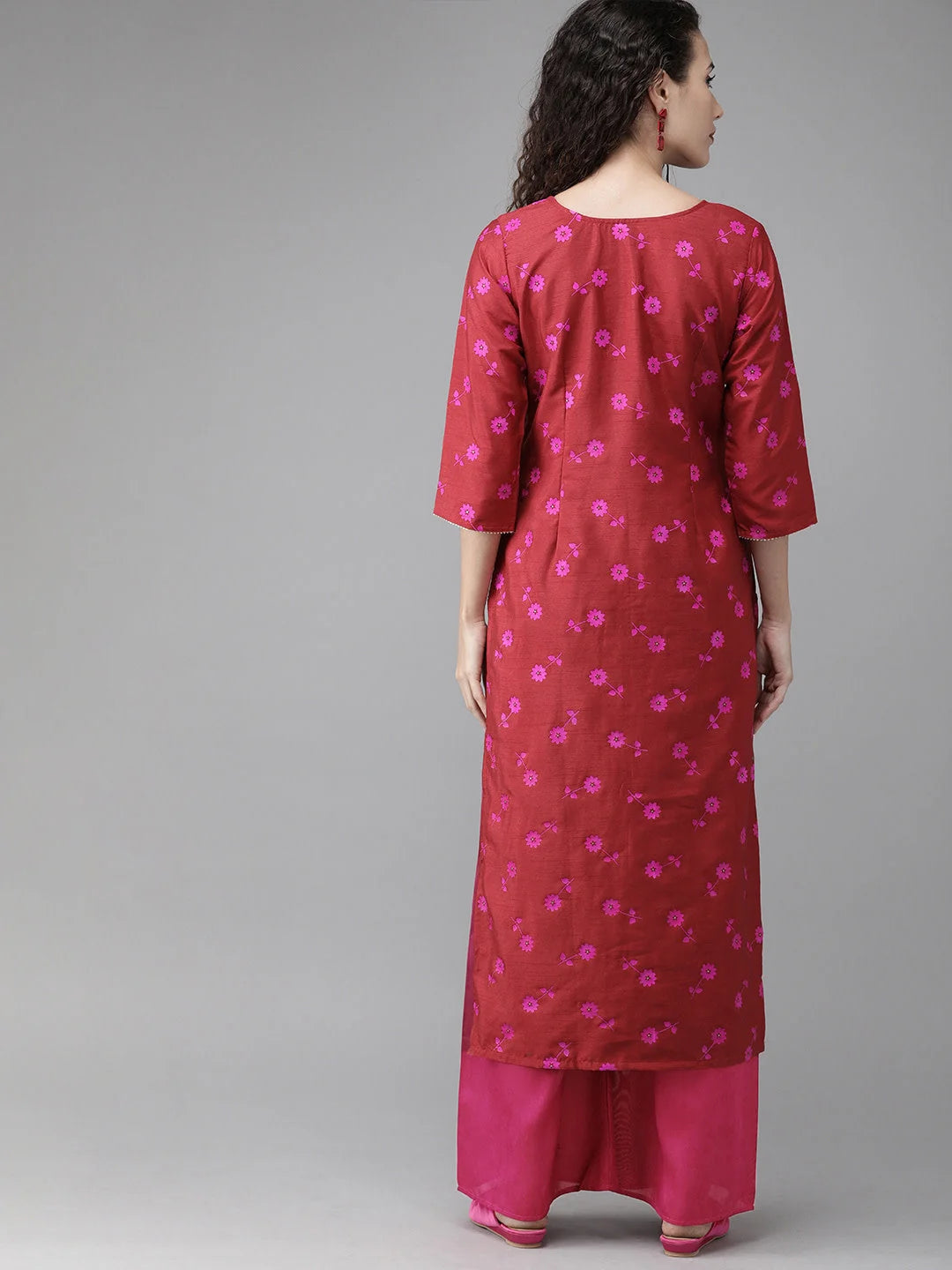 Red Floral Print Kurta Set | Women's Indian Kurta Sets Online