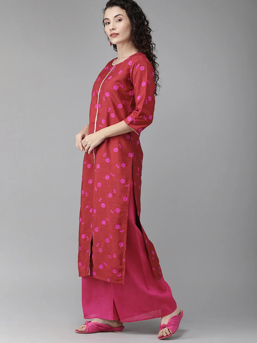 Red Floral Print Kurta Set | Women's Indian Kurta Sets Online