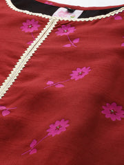 Red Floral Print Kurta Set-AHKUPZ-Combo-237