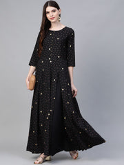 Black & Pink High Slit Bandhani Printed Anarkali Kurta with Palazzos-AHKUPZ-Combo-276