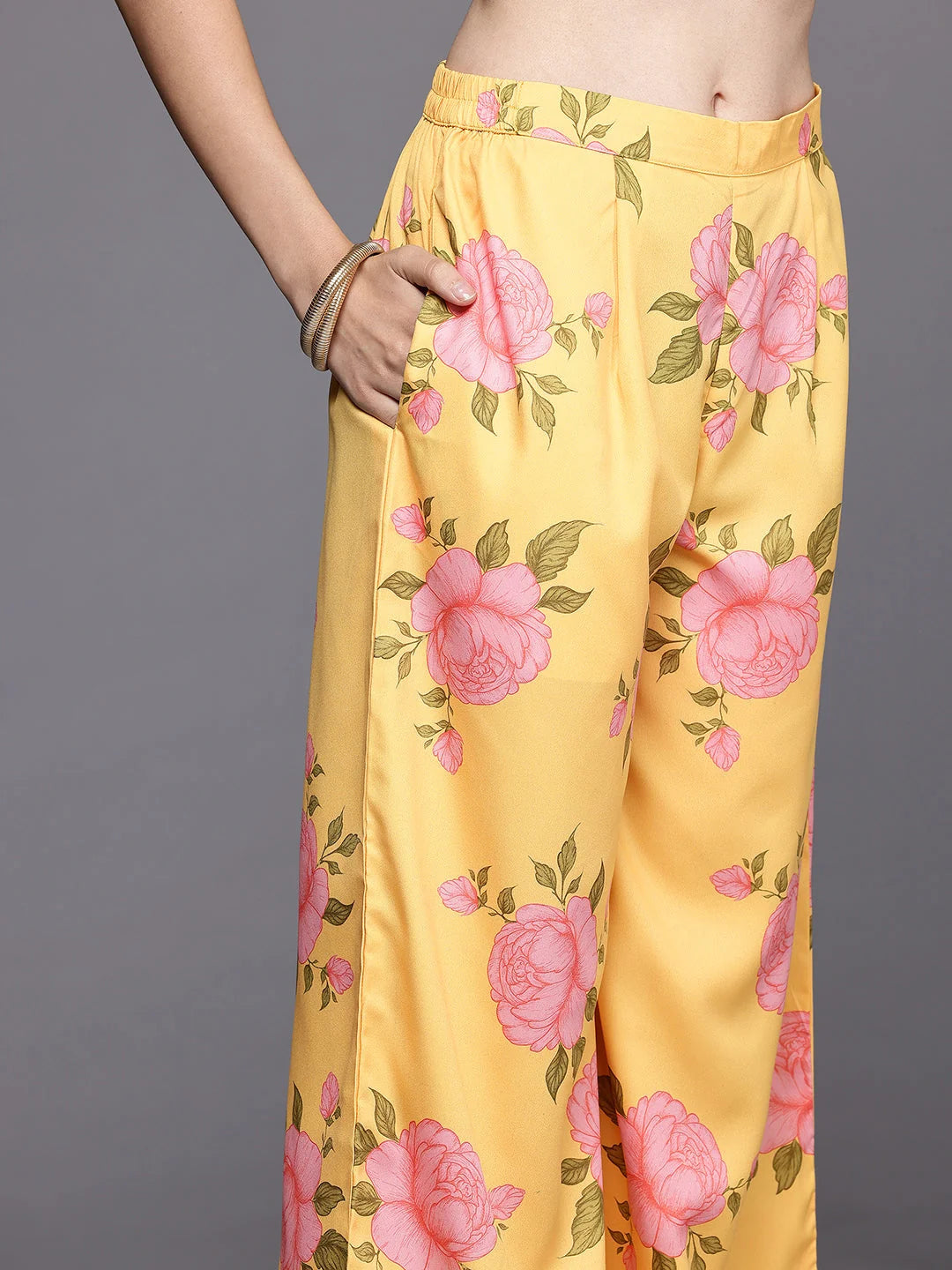 Womens Yellow Crepe Fusion Kurta Sets With Dupatta-AHKUPZDU-COMBO-1123