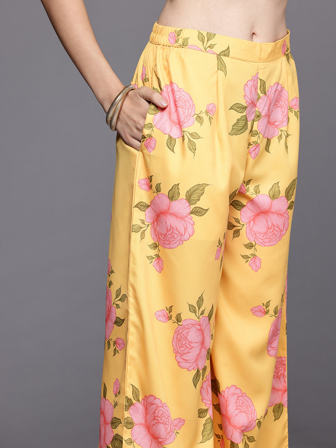 Womens Yellow Crepe Fusion Kurta Sets With Dupatta-AHKUPZDU-COMBO-1123