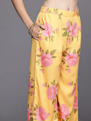 Womens Yellow Crepe Fusion Kurta Sets With Dupatta-AHKUPZDU-COMBO-1123