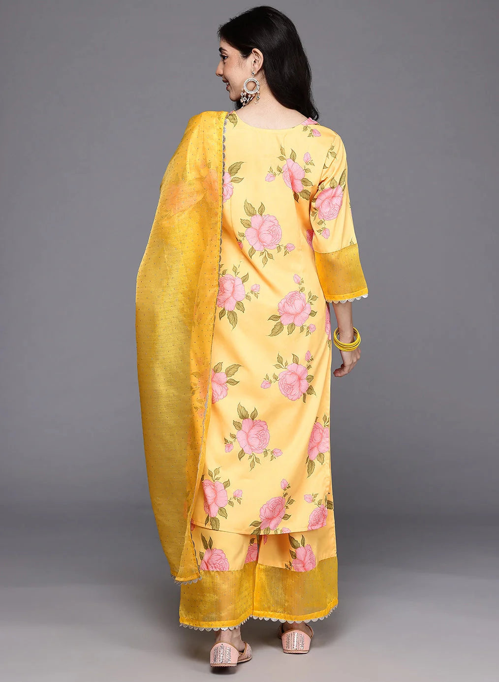 Womens Yellow Crepe Fusion Kurta Sets With Dupatta-AHKUPZDU-COMBO-1123