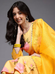 Womens Yellow Crepe Fusion Kurta Sets With Dupatta-AHKUPZDU-COMBO-1123