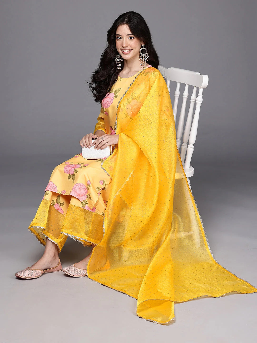 Womens Yellow Crepe Fusion Kurta Sets With Dupatta-AHKUPZDU-COMBO-1123