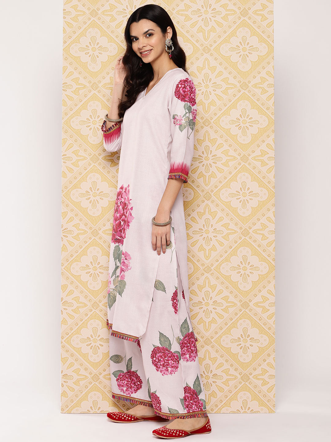 Floral Kurta and Palazzo Set with Dupatta - Cotton Comfort