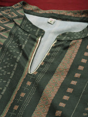 Green Printed Gotta Patti Velvet Kurta with Trousers & With Dupatta-AHKUPZDU-COMBO-628
